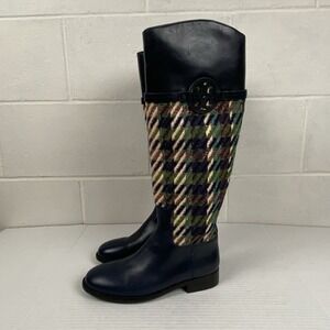 NWOB Tory Burch Miller Riding Boots Multicolor Tweed/Leather Size Women's 7M New
